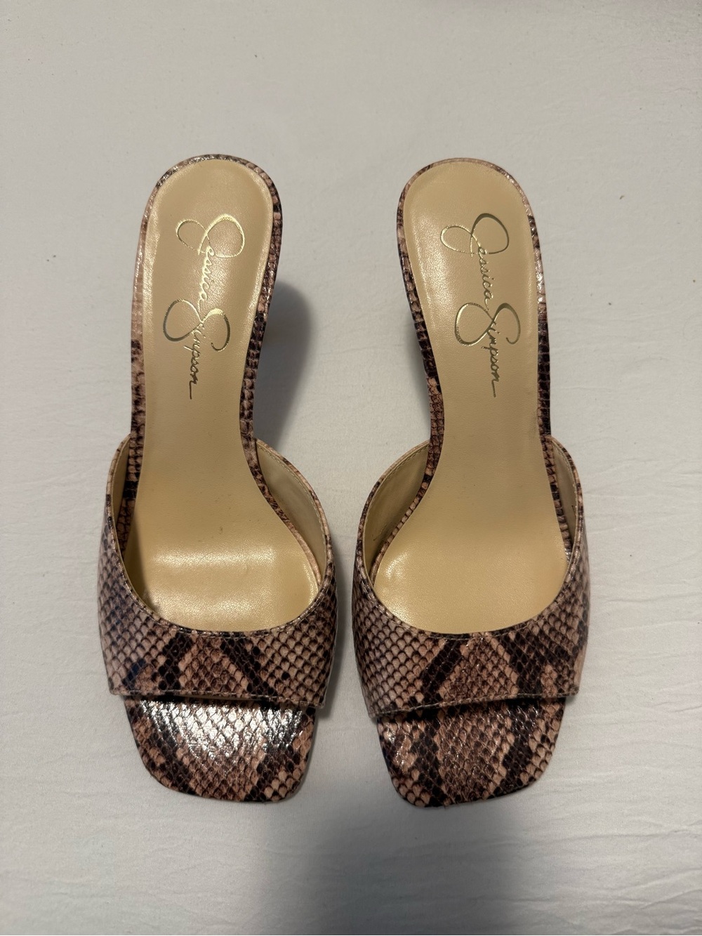 Jessica Simpson snakeskin print mules